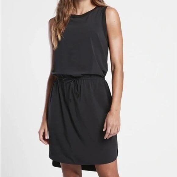 Athleta Vintage Rincon Tie Waist Dress Womens Large Black Y2K Performance Mini - Picture 1 of 11